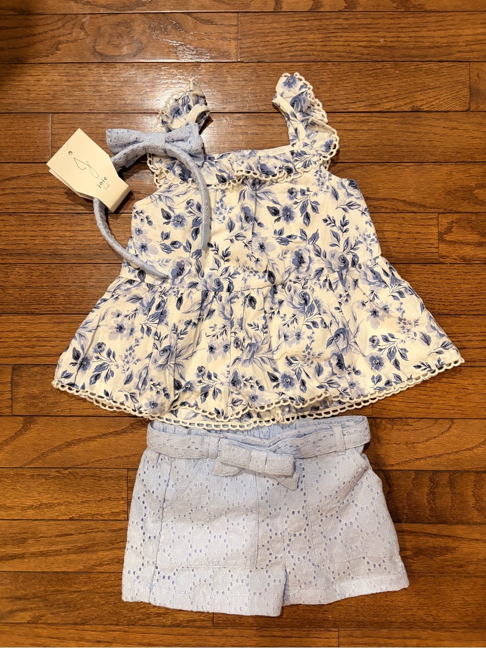 NWT Joie Kids Blue Floral Baby Toddler Girl Tank Top & Eyelet Shorts Set